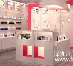 开放式白红色木质烤漆化妆品展示柜台