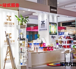 彩妆品展示柜，木质烤漆发光化妆品柜台制作效果图